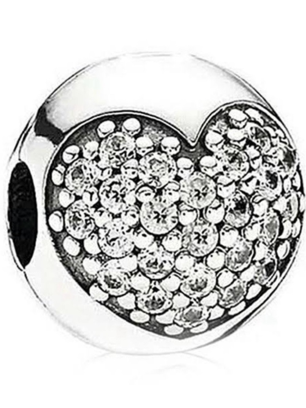 Pandora Retired Engraved Heart Pavé Clip Charm Clear CZ Sterling Silver 925 ALE